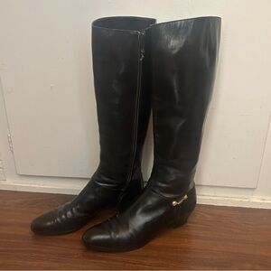 Salvatore Ferragamo Black Riding Boots with Gold Accents